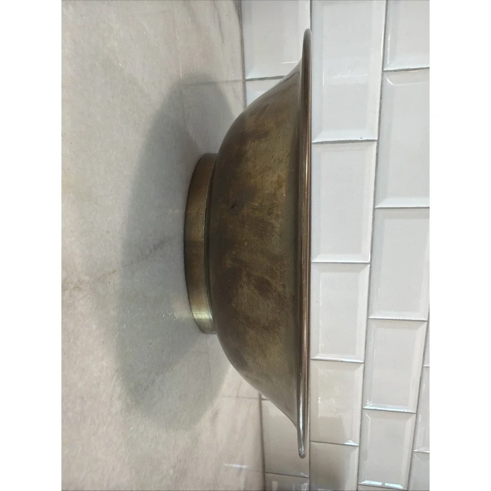 Vintage Footed Brass Bowl Etched Happiness Symbol 11 3/4